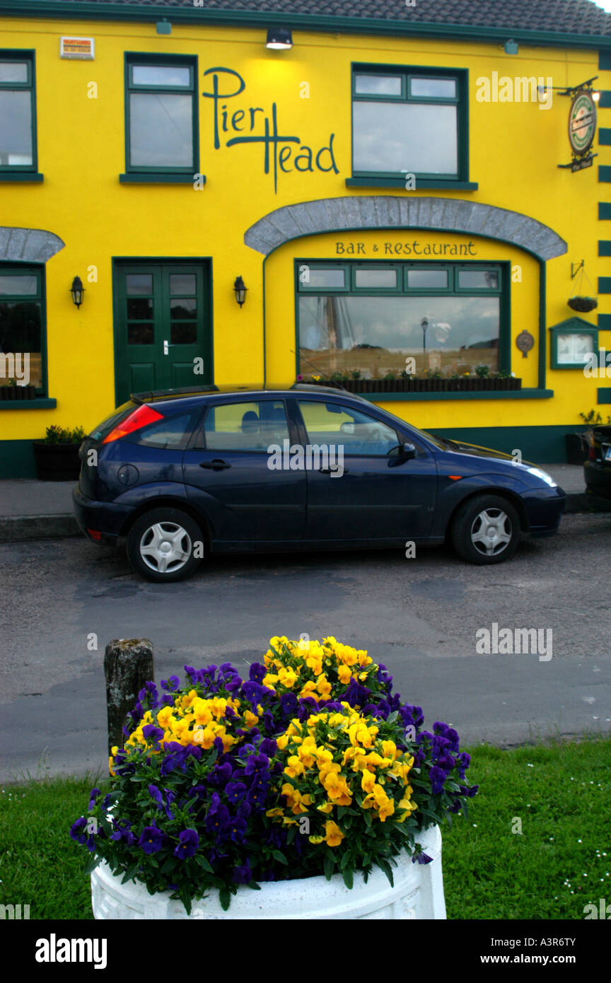 Secteur du quai à Kinvara Irlande fleurs égayent la chaussée Banque D'Images