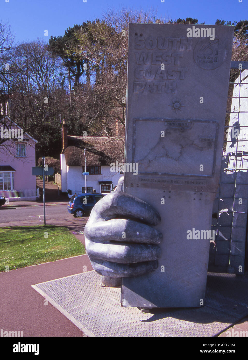 La sculpture à l'ouverture officielle de la South West Coast Path, Minehead, Somerset West Banque D'Images