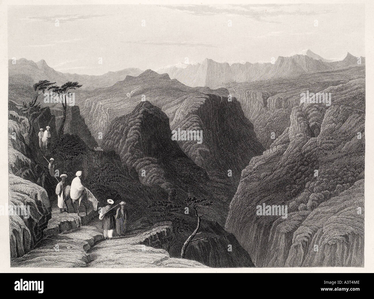 Le Mont Liban Mountain rock col accidenté hommes voyage Les voyageurs arabes chemin sentier ravine moyen-orient religion biblique bible Banque D'Images
