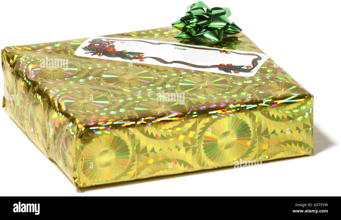 Cadeau de Noël en papier irisé Banque D'Images