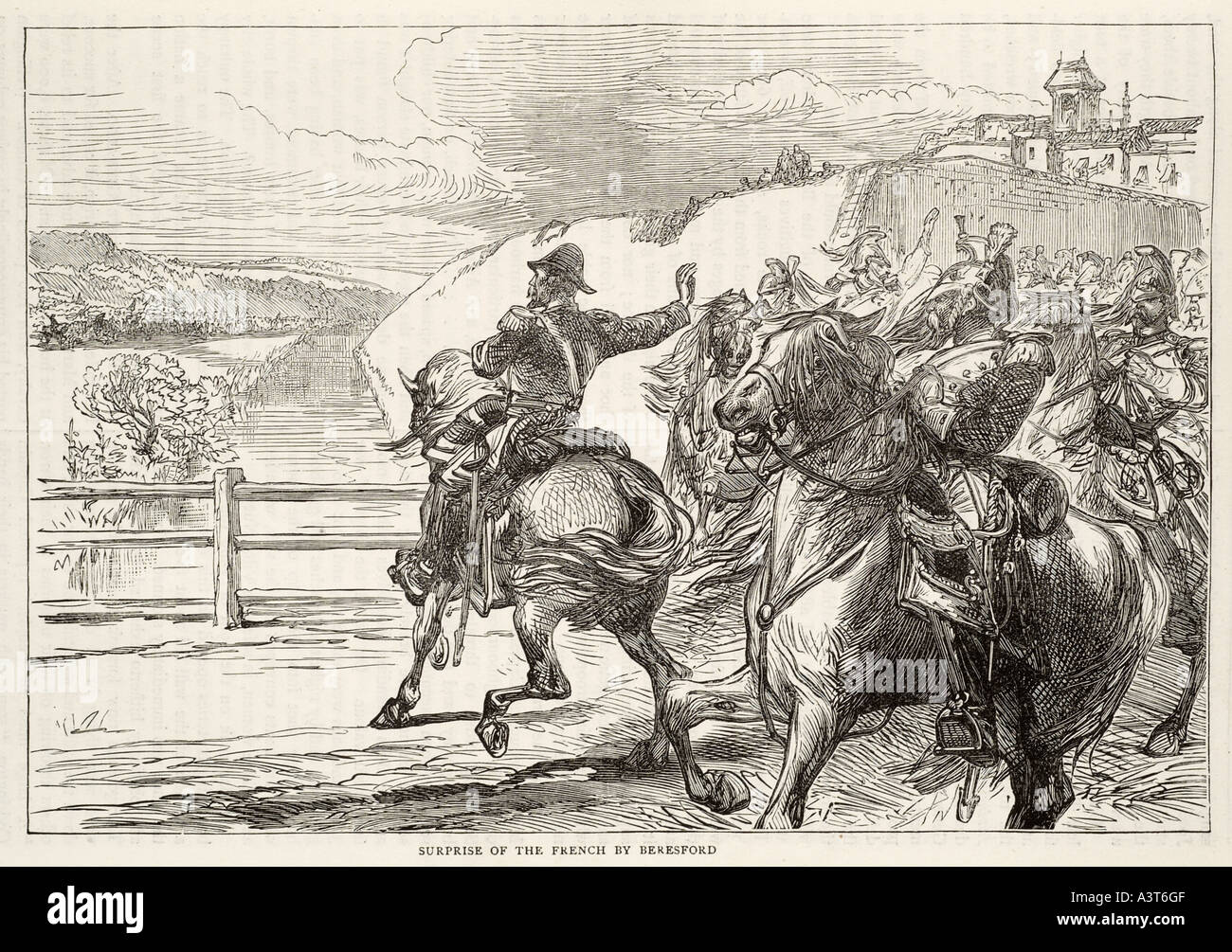 Beresford français surprise cavalerie cheval soldat guerre péninsulaire conflit Espagne France Grande-Bretagne lance lancer charge saddle road unp Banque D'Images