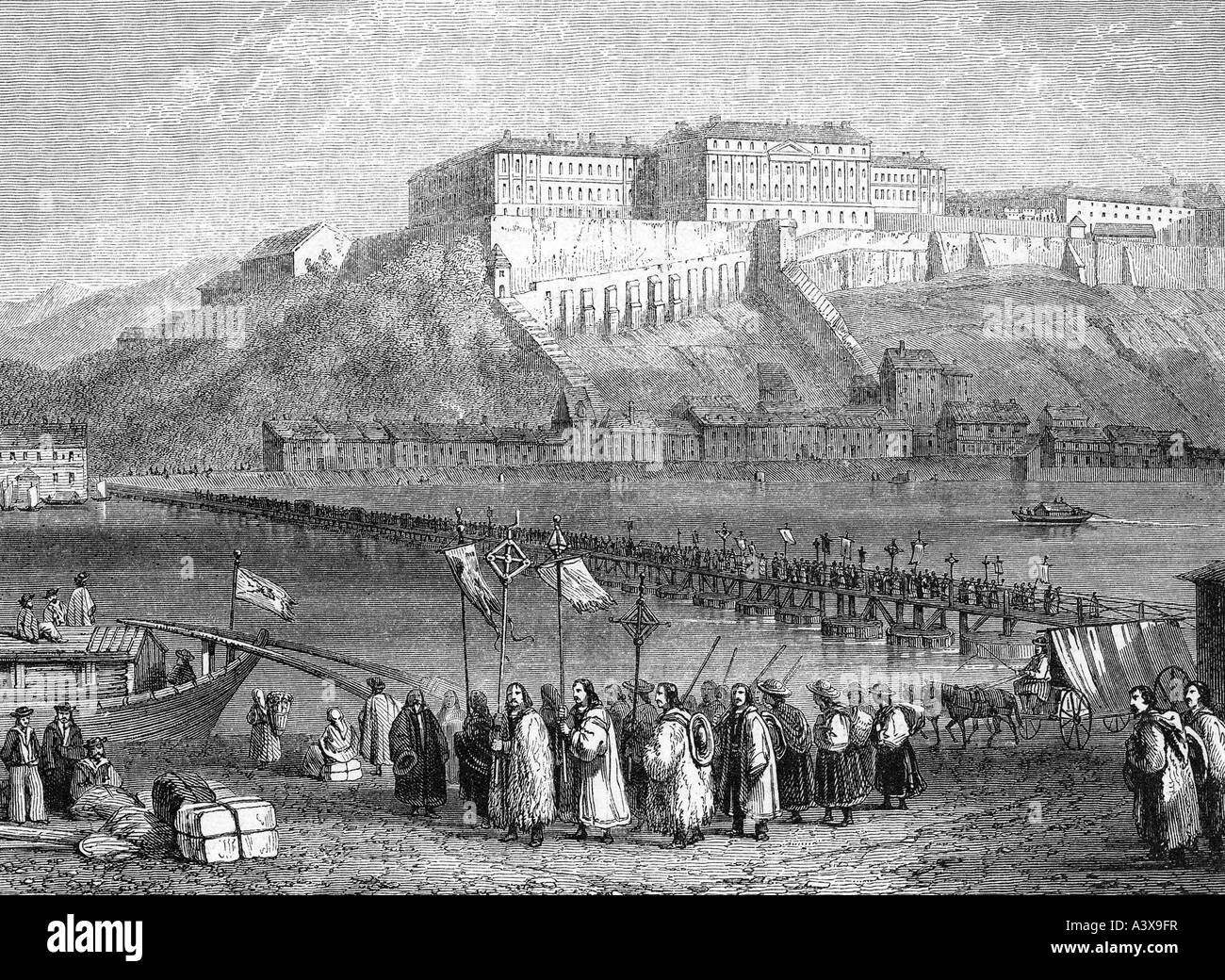 Géographie / voyages, Hongrie, Budapest, traditions, procession des pèlerins dans Pest, gravure, vers 1850, Banque D'Images