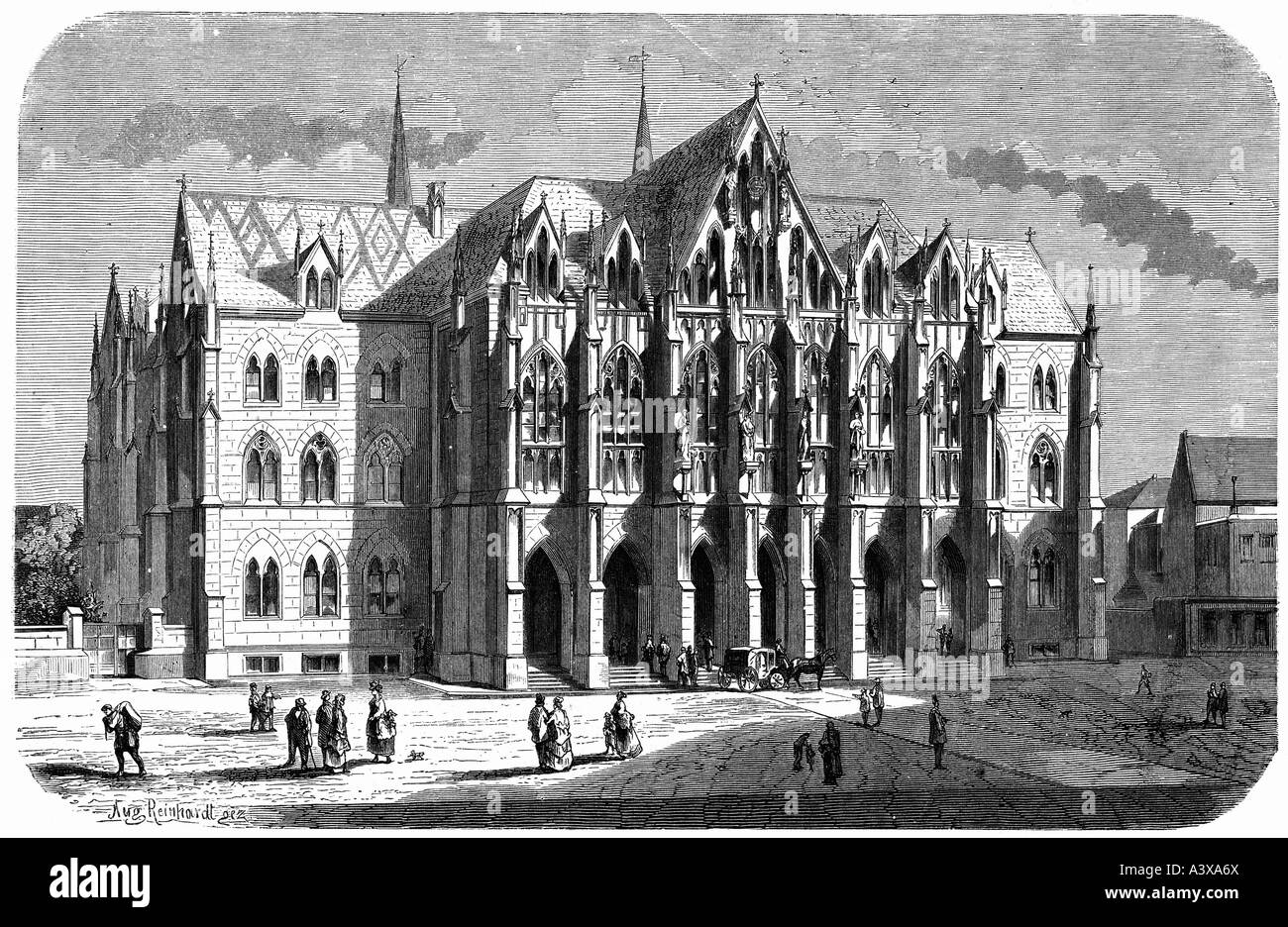 Géographie / voyages, Allemagne, Dresde, bâtiments, Kreuzschule, vue extérieure, début du XIXe siècle, gravure après dessin d'août Reinhardt, (1796 - 1860), historique, Europe, Saxe, éducation, architecture, bâtiment, gymnase, école de grammaire, schola crucis, gens, Banque D'Images