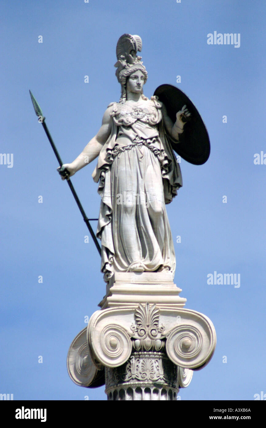 Athènes Grèce Statue d'Athéna University Academy Banque D'Images