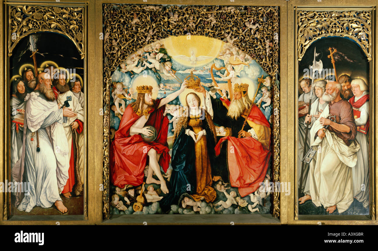 'Fine Arts, Hans Baldung Grien, appelé, (1484 / 1485 - 1545), peinture, 'Krönung Mariens durch Christus und Gott, Basilique des Quatre-saints-couronnés (' Banque D'Images