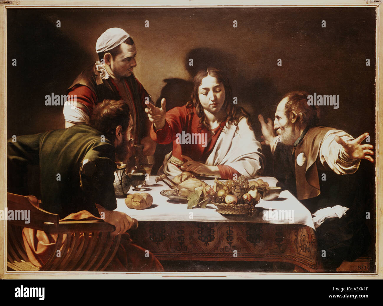 'Fine Arts, Caravage, Michel-Ange da (1573 - 1610), peinture, 'Supper à Emmaüs', 1601 - 1602, huile sur toile, 139 x 195 cm Banque D'Images
