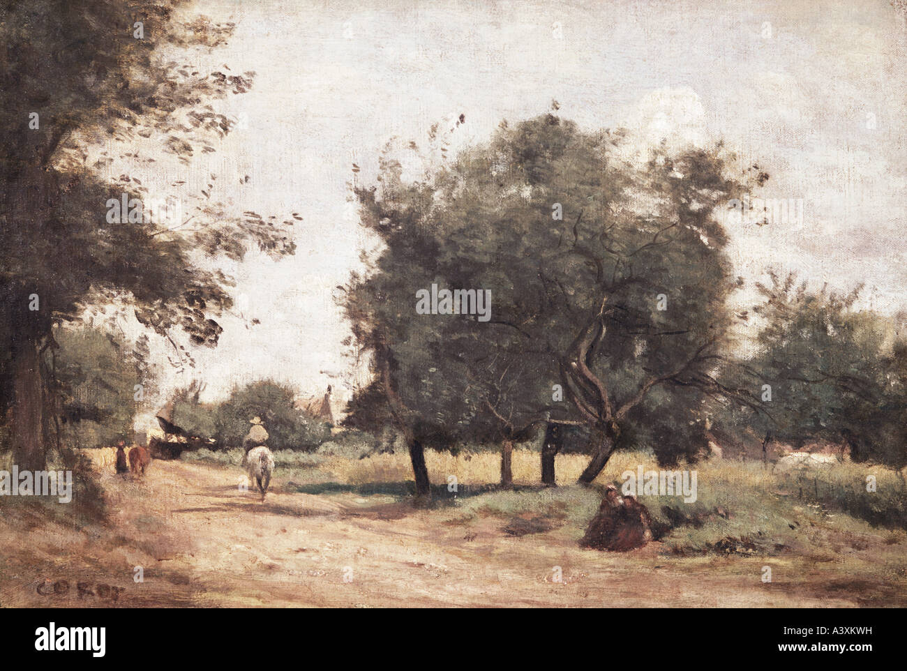 'Fine Arts, Corot, Jean-Baptiste Camille, (1796 - 1875), peinture, "les usagers de la route du village', Folkwang Museum, Essen, histo Banque D'Images