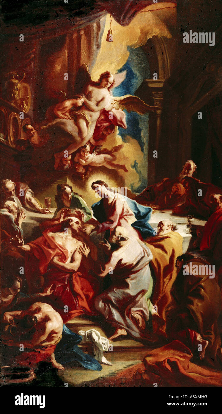 'Fine Arts, Carlone, Carlo, (1686 - 1775), peinture, 'cène', 1720, galerie Baroque Allemand, Augsbourg, historique, historique Banque D'Images