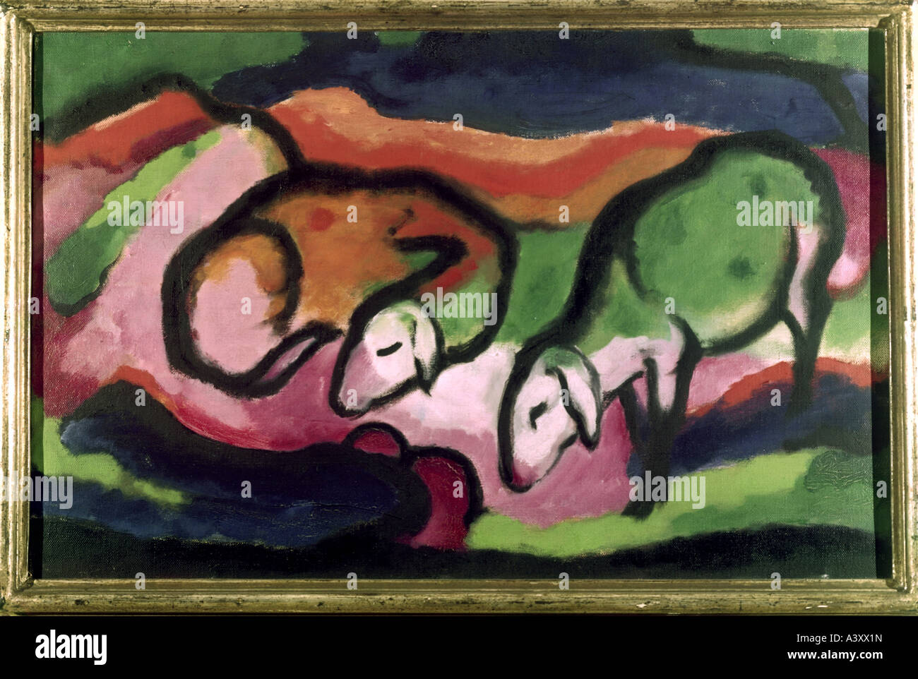 'Fine Arts, Marc, Franz, (1880 - 1916), peinture, 'Schafe', 'sheep', 1912, huile sur toile, 49,5 cm x 77 cm, musée de La Sarre, Banque D'Images