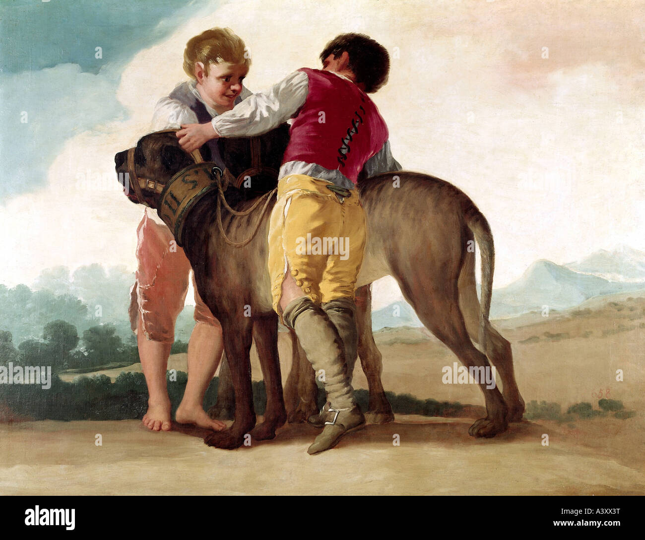 'Fine Arts, Goya y Lucientes, Francisco de, (1746 - 1828), peinture, 'Dos con dos ninos perros', ('deux garçons avec deux chiens'), Banque D'Images