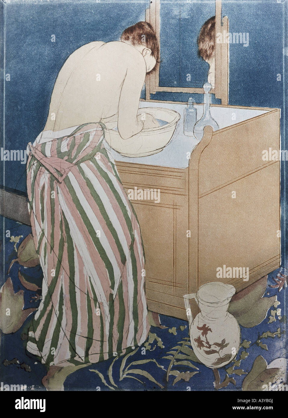 'Fine Arts, Mary Cassatt, (1845 - 1926), graphiques, 'le bain', vers 1891, gravure couleur, 36,7 cm x 26,7 cm, Bibliothèque nationale Banque D'Images