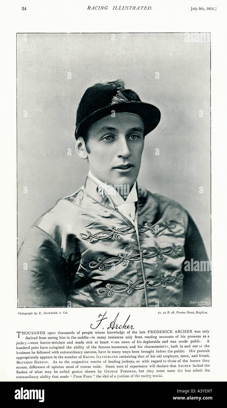 Fred Archer Photo du grand Victorian Jockey qui rode 2748 Gagnants et a été champion jockey pour 13 années consécutives Banque D'Images
