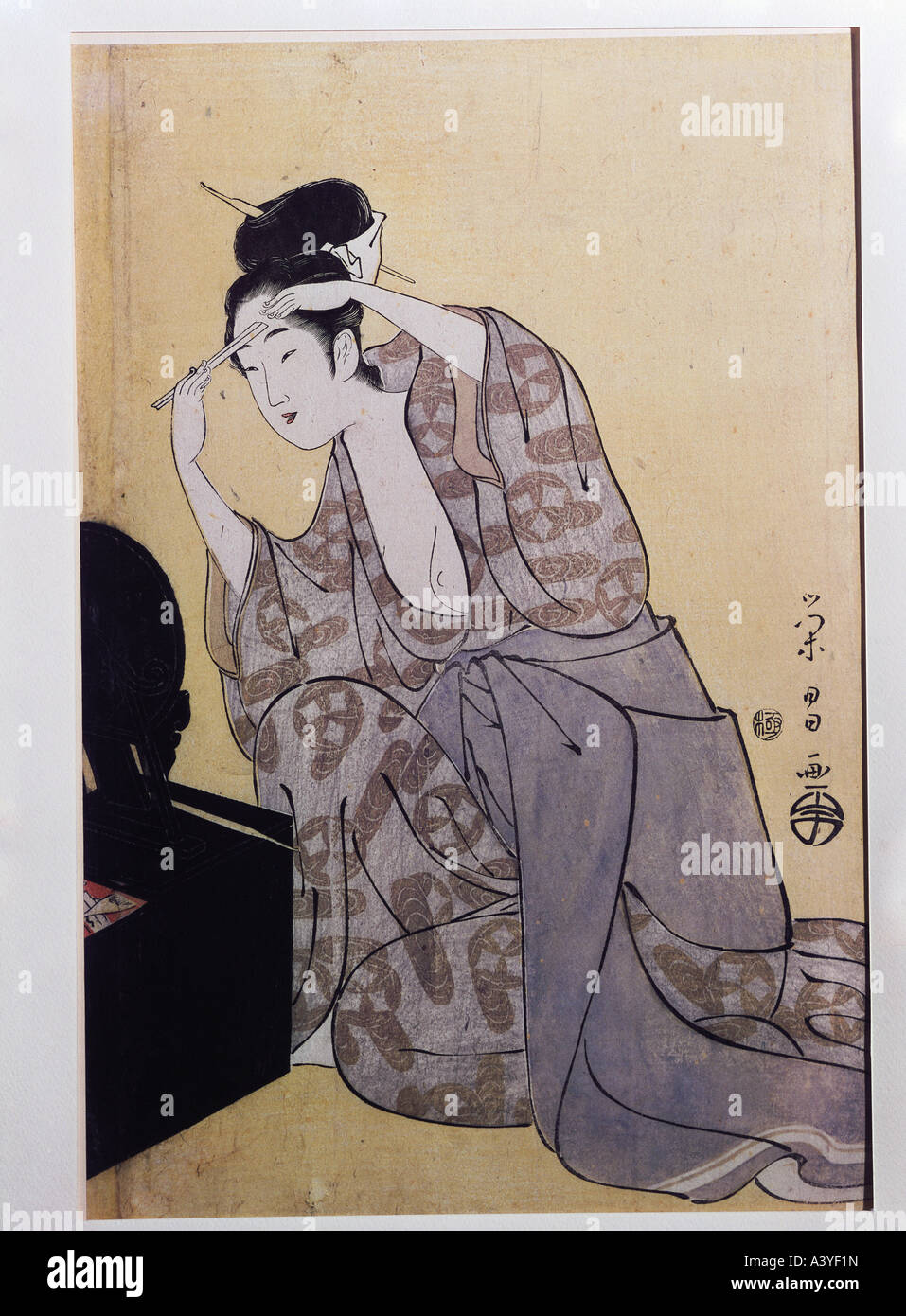'Fine Arts, Eisho, Chokosai, circa 1794 - actif (1800), graphiques, 'woman combing hair', vers 1795 / 1800, gravure sur bois, 36 couleurs Banque D'Images