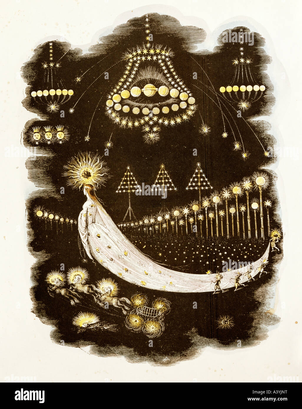 Astronomie, planètes, 'comet traversant le ciel nocturne', gravure en couleur, par Grandville, nom de naissance Jean Ignace Isidore Gerard (1803 - 1847), de 'une autre', Paris, 1844, collection privée, , Banque D'Images