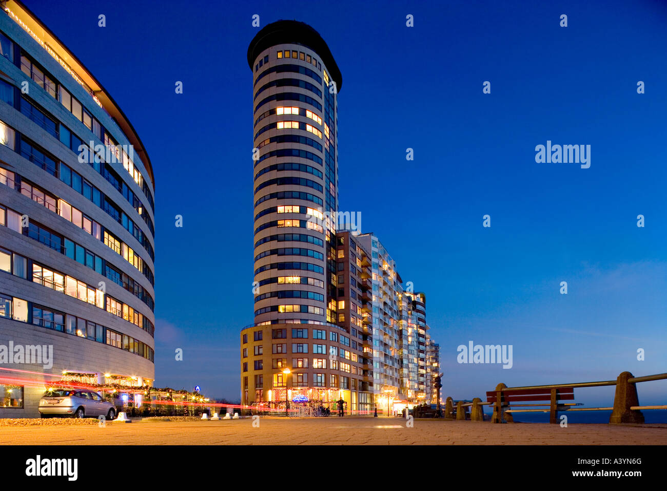 Sardijntoren Boulevard Bankert 225, Vlissingen, rinçage, les Pays-Bas au coucher du soleil. Schelde Escaut ; plage ; l'Escaut. Banque D'Images