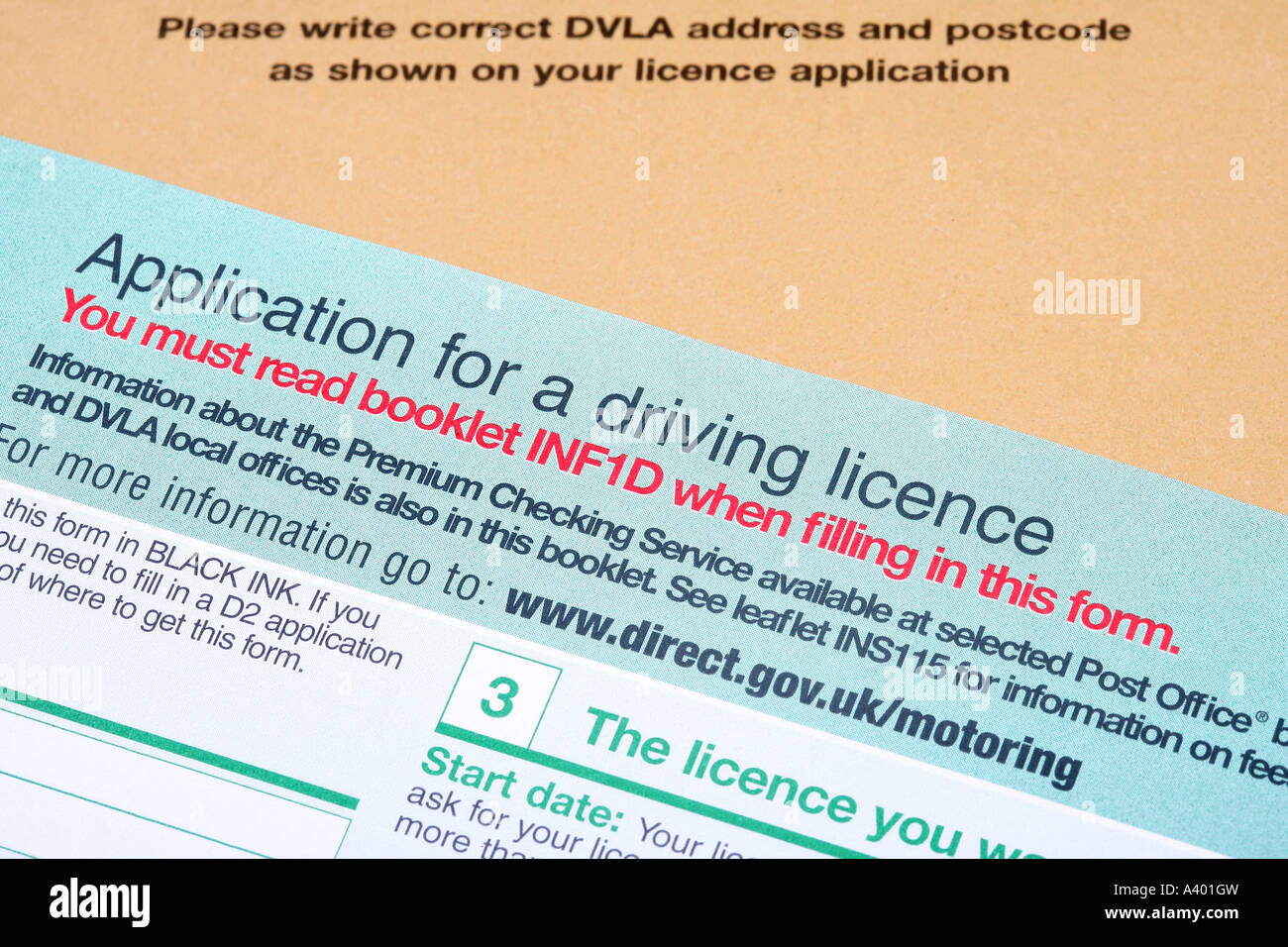 Formulaire de demande de permis de conduire Banque D'Images