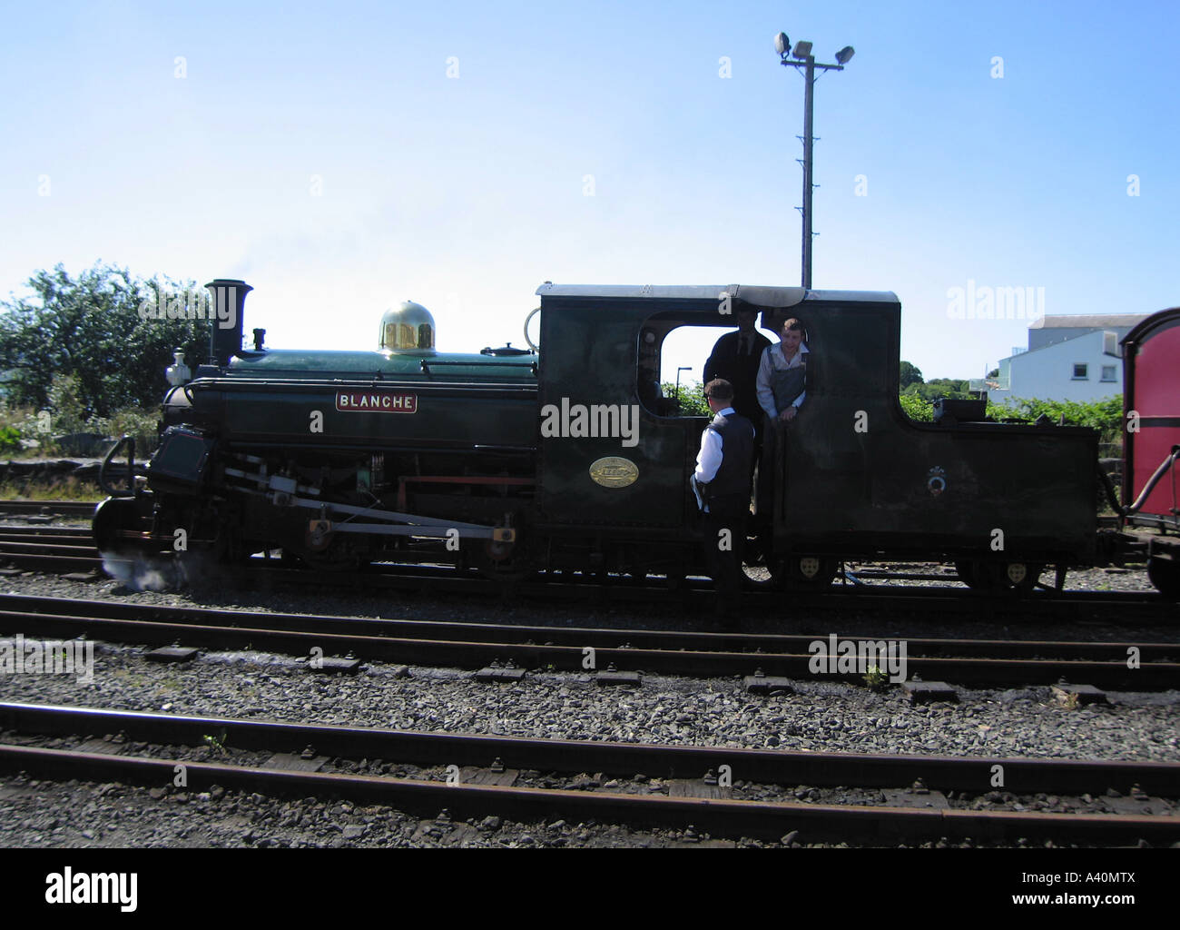 Wagon de train à vapeur ,,arrivée , , , , les voies de chemin de fer Banque D'Images