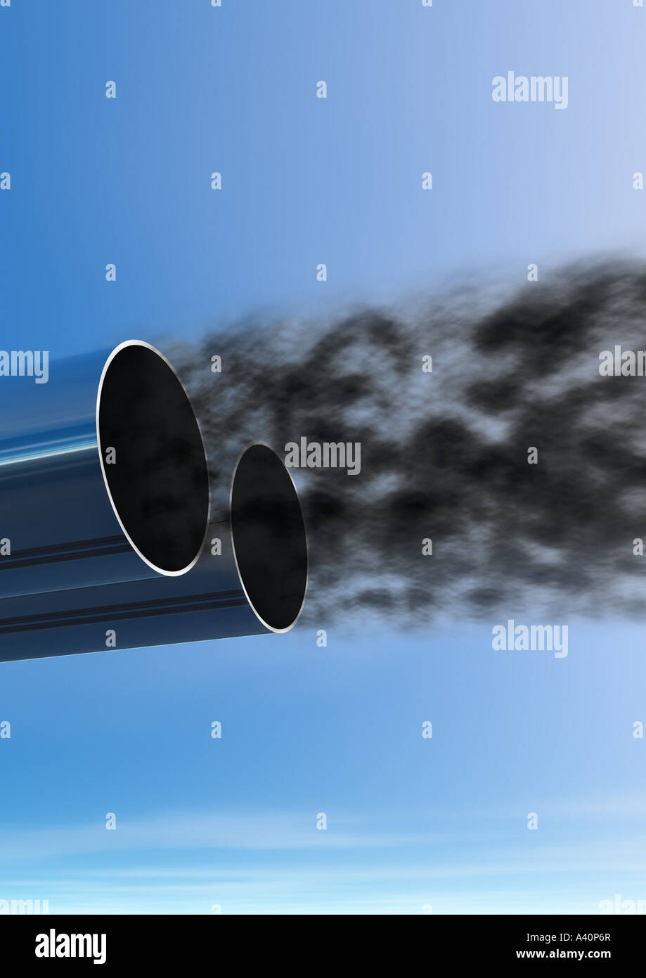 Tuyau d'échappement et les gaz d'échappement noir en sortir Auspuff herausströmende Rauchwolken Abgase und schwarze Banque D'Images