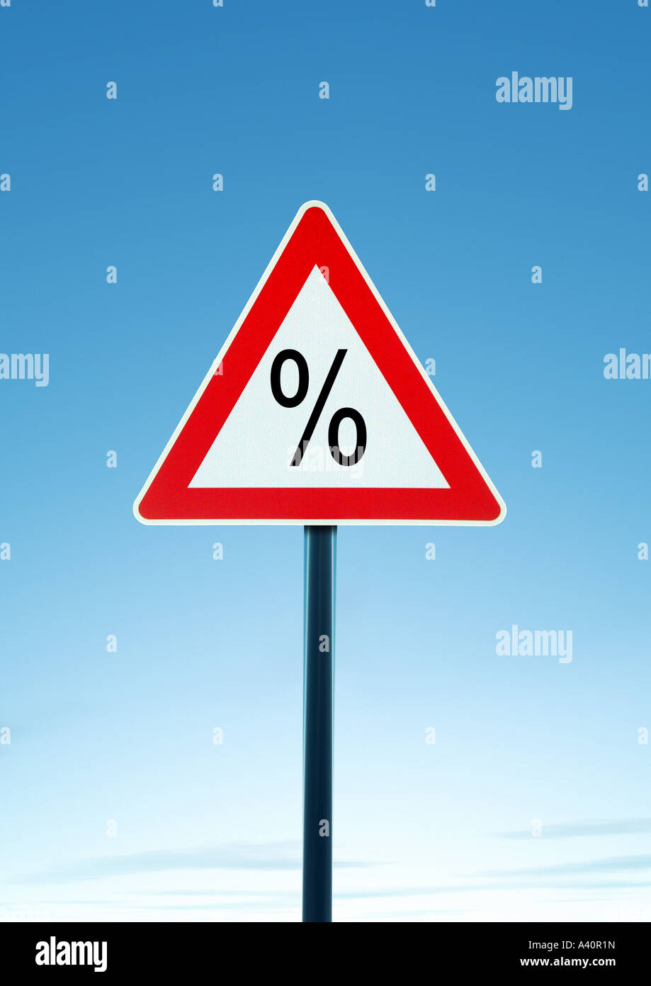 Attention signer et Achtungschild Prozentzeichen mit signe pourcentage Banque D'Images