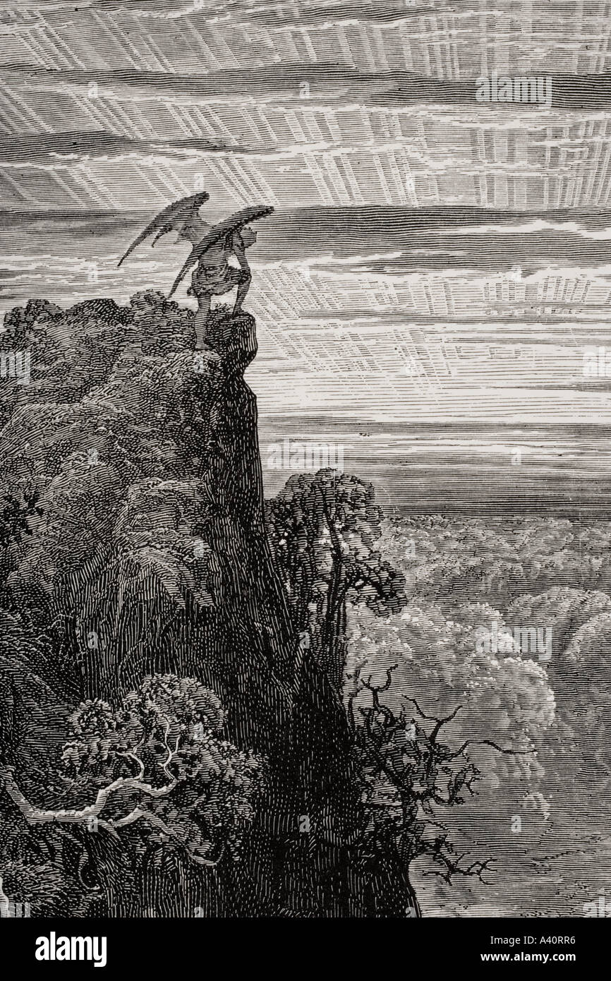 Illustration par Gustave Dore, 1832 - 1883, l'artiste et illustrateur français, pour le paradis perdu de John Milton, Livre IV Lignes 172 et 173. Banque D'Images