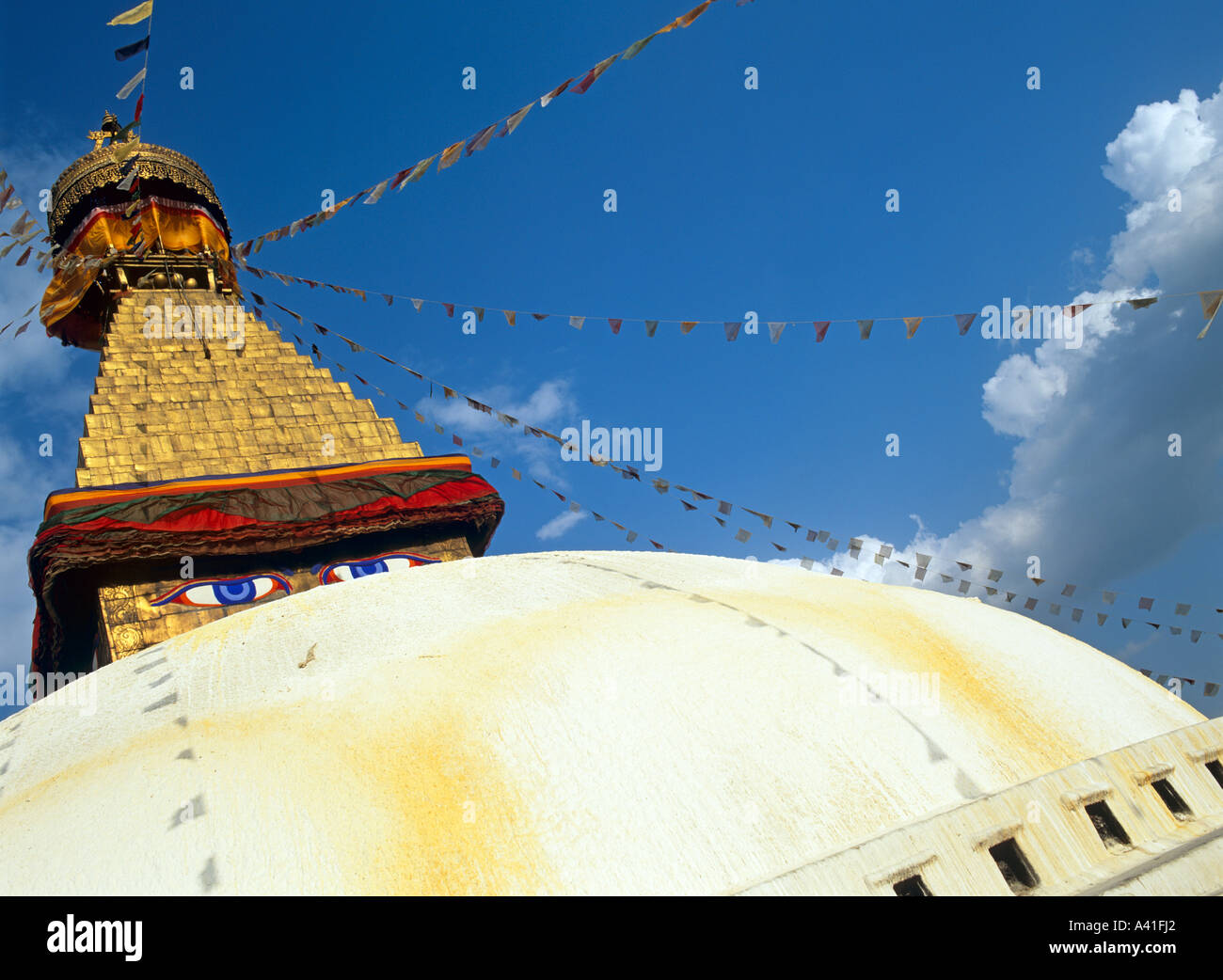 Les yeux de Bouddha Stupa de Bodhnath Kathmandou Népal Asie Banque D'Images