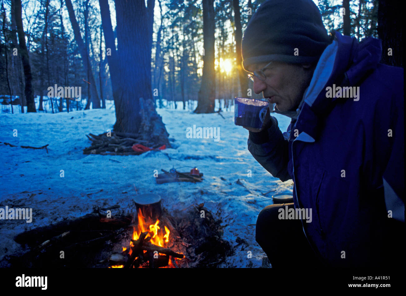 Le camping d'hiver dans la Péninsule Supérieure du Michigan Banque D'Images