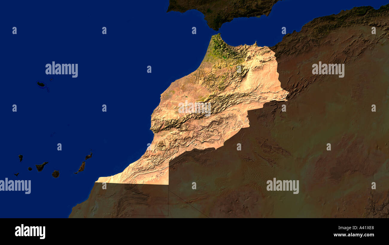 Image satellite du Maroc a souligné Banque D'Images