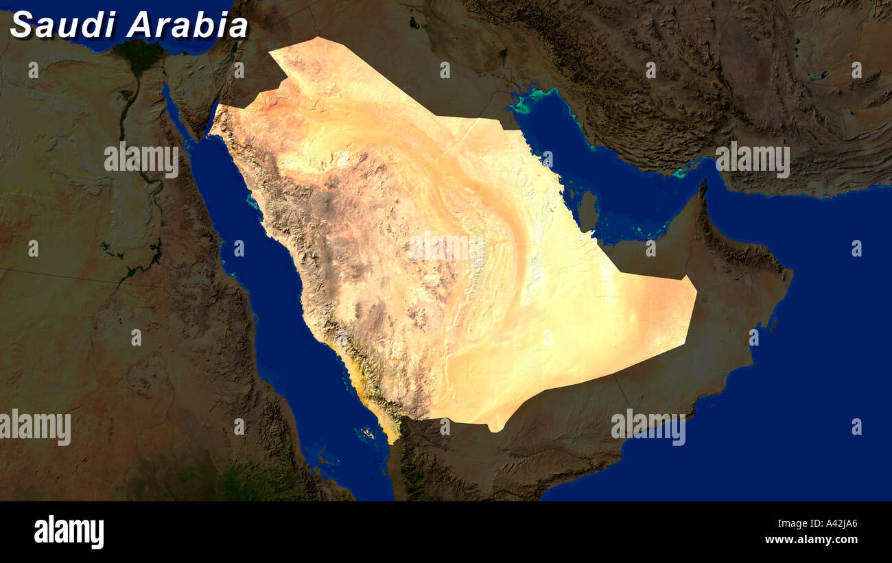 Image satellite de l'Arabie Saoudite a souligné Banque D'Images