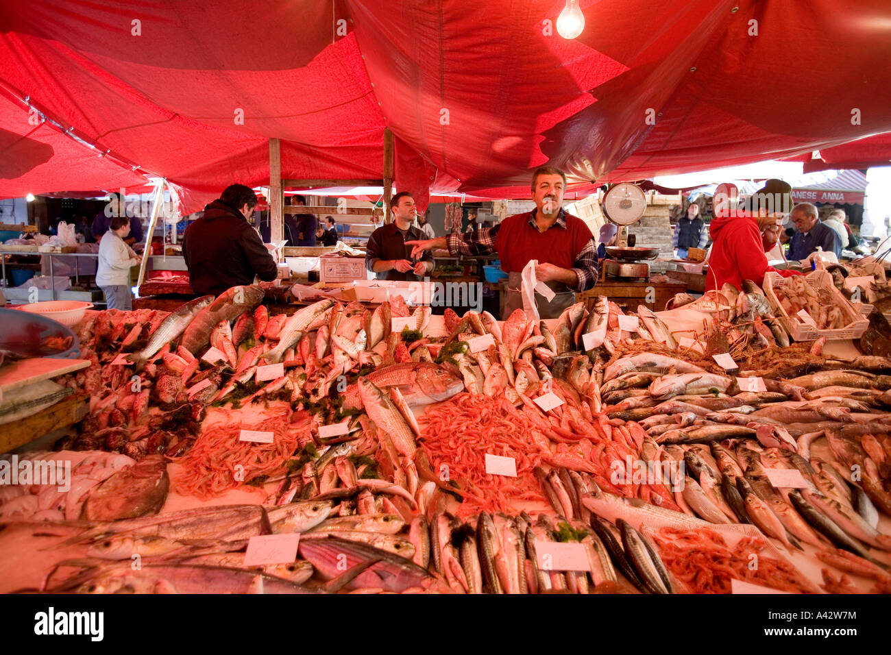 Marché aux poissons de Catane Sicile Italie Banque D'Images