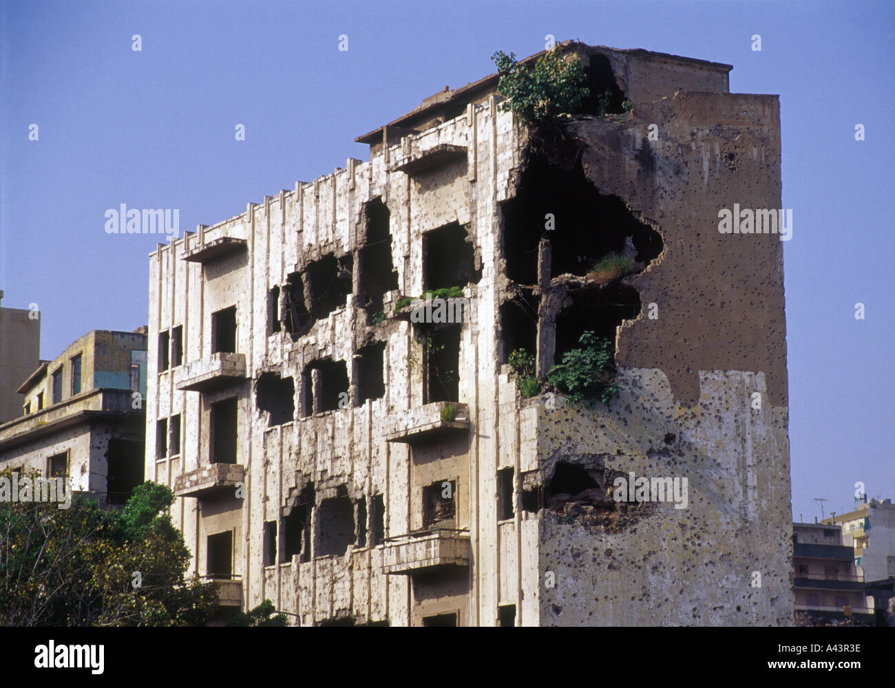 Bâtiment endommagé Shell Beyrouth Liban Banque D'Images