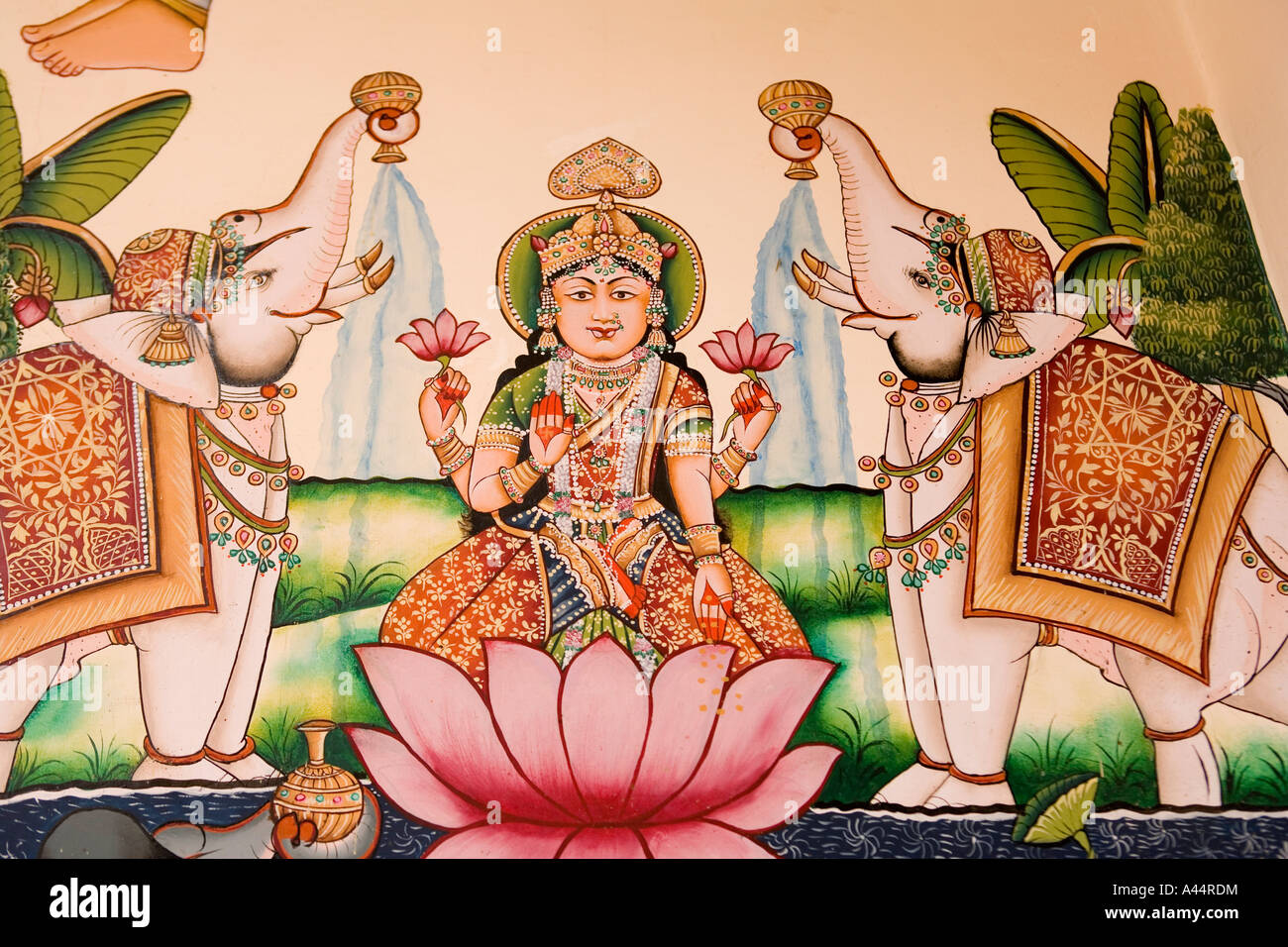 Inde Rajasthan Palkiya Haveli Kota peinture murale modernes de haute qualité de dieu hindou dans un style traditionnel Banque D'Images