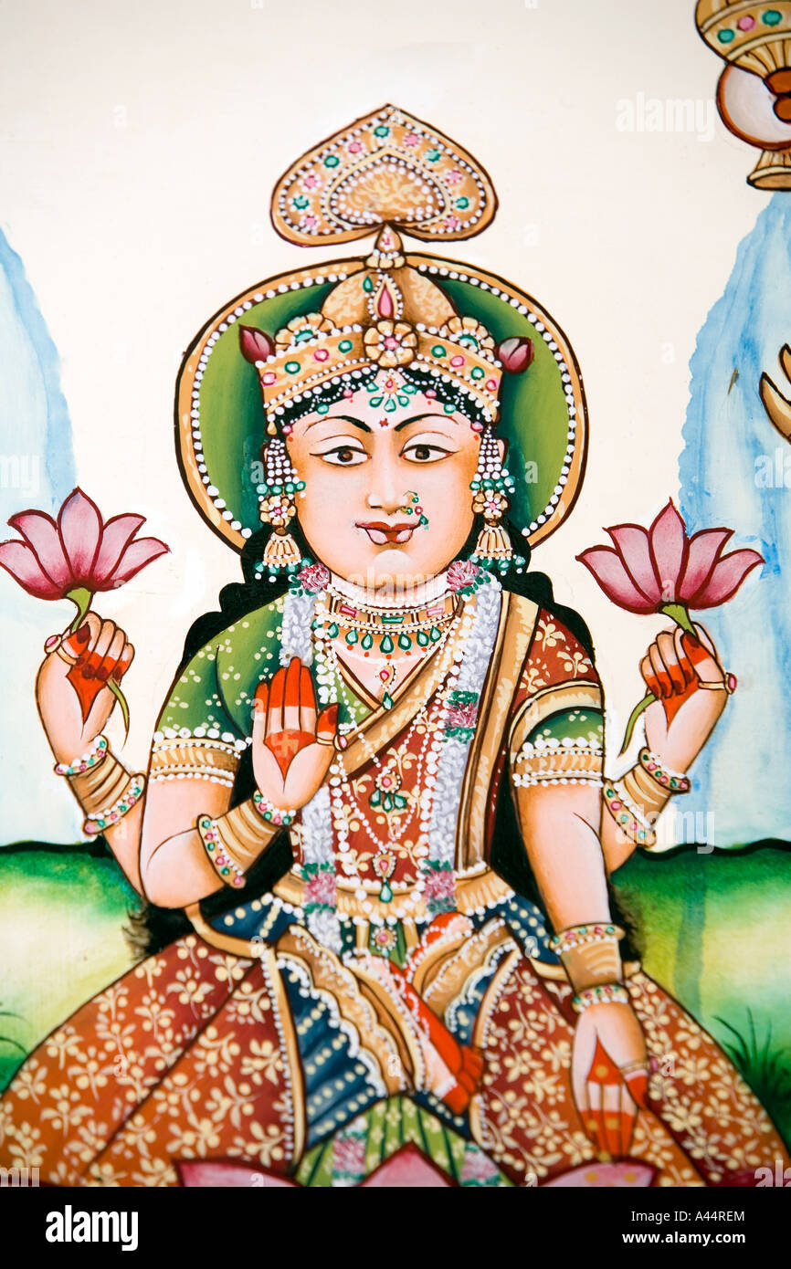 Inde Rajasthan Palkiya Haveli Kota peinture murale modernes de haute qualité de déesse hindoue Banque D'Images