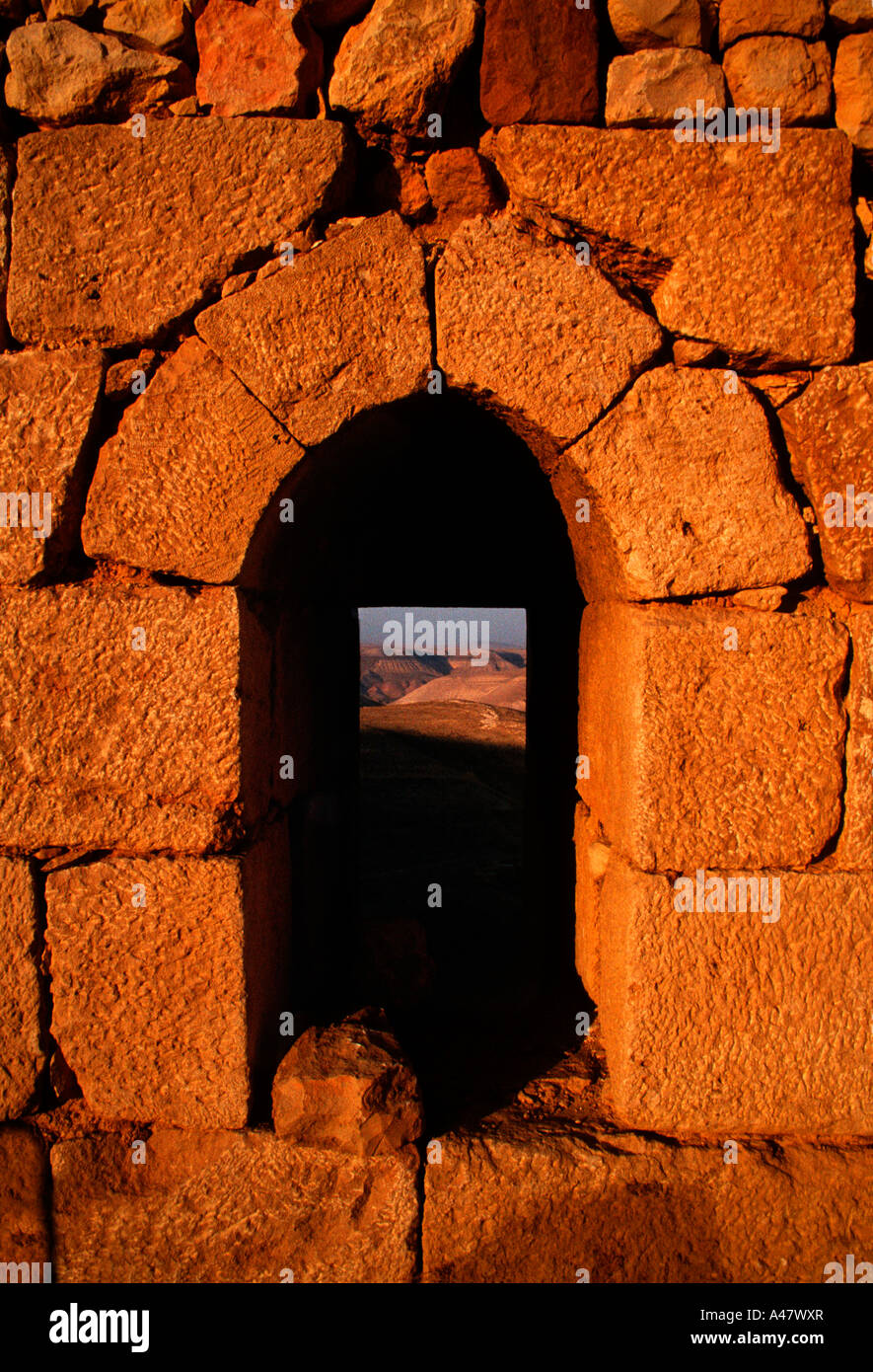 Une fenêtre en arc dans le Château de Karak en Jordanie Banque D'Images
