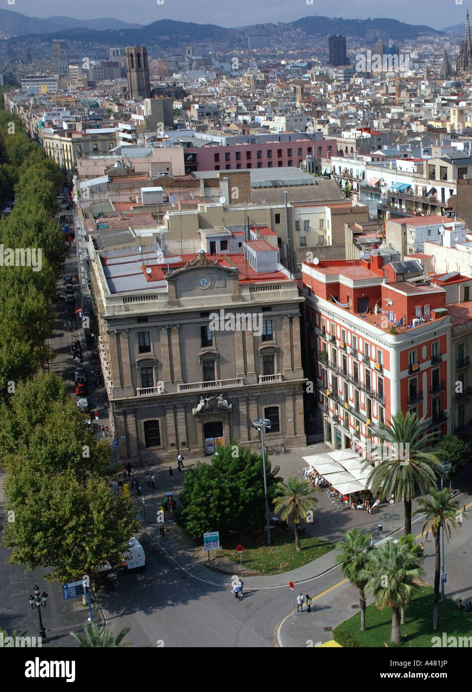 Vue panoramique sur la Plaça del Portal de la Pau Barça Barcelone Catalogne Catalunya Barca Cataluña Costa Brava España Espagne Europe Banque D'Images