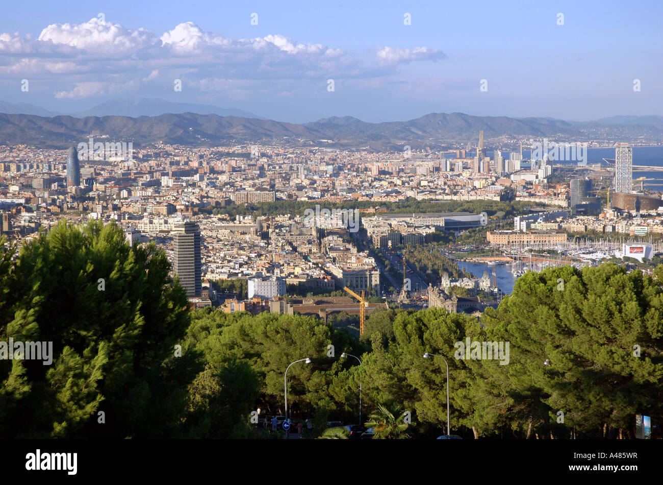 Vue panoramique de Barcelone de Castel del Barça Le parc de Montjuïc Catalunya Catalogne Catalogne Costa Brava España Espagne Europe Banque D'Images