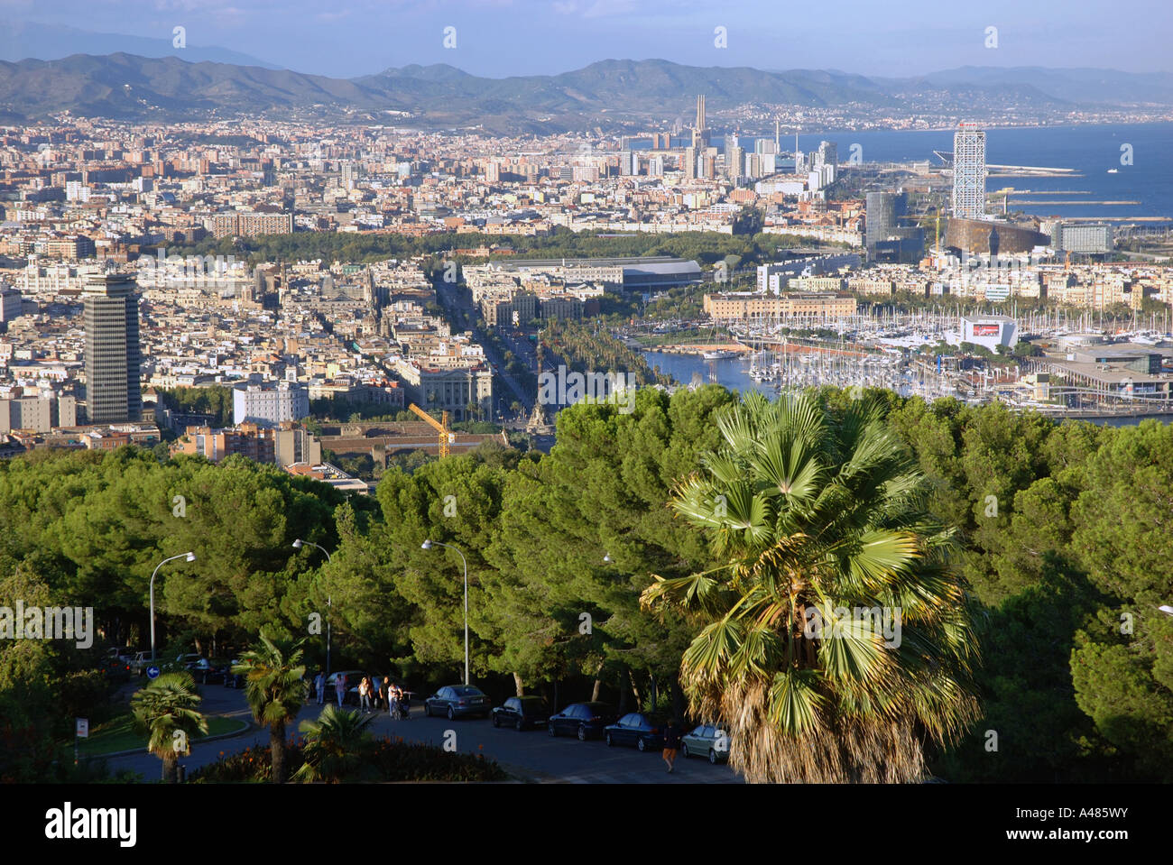 Vue panoramique de Barcelone de Castel del Barça Le parc de Montjuïc Catalunya Catalogne Catalogne Costa Brava España Espagne Europe Banque D'Images