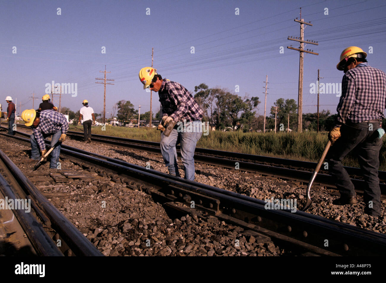 L'entretien des chemins de fer de l'équipage portant l'Iowa usa Banque D'Images