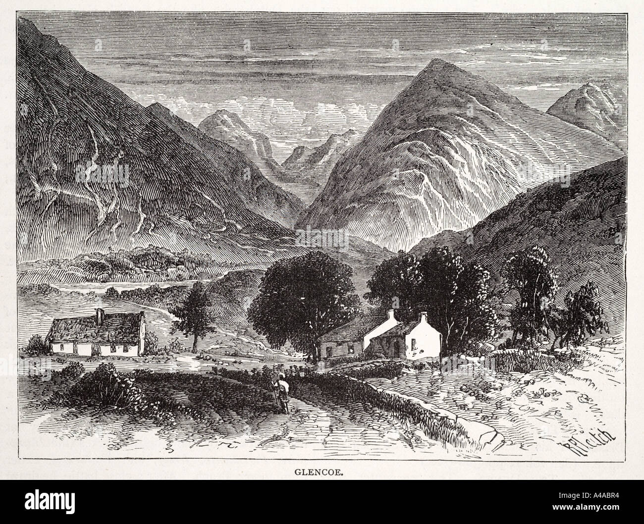 Glencoe highland Ecosse UK Royaume-Uni GB Grande-bretagne mountain valley house home cottage farm Banque D'Images