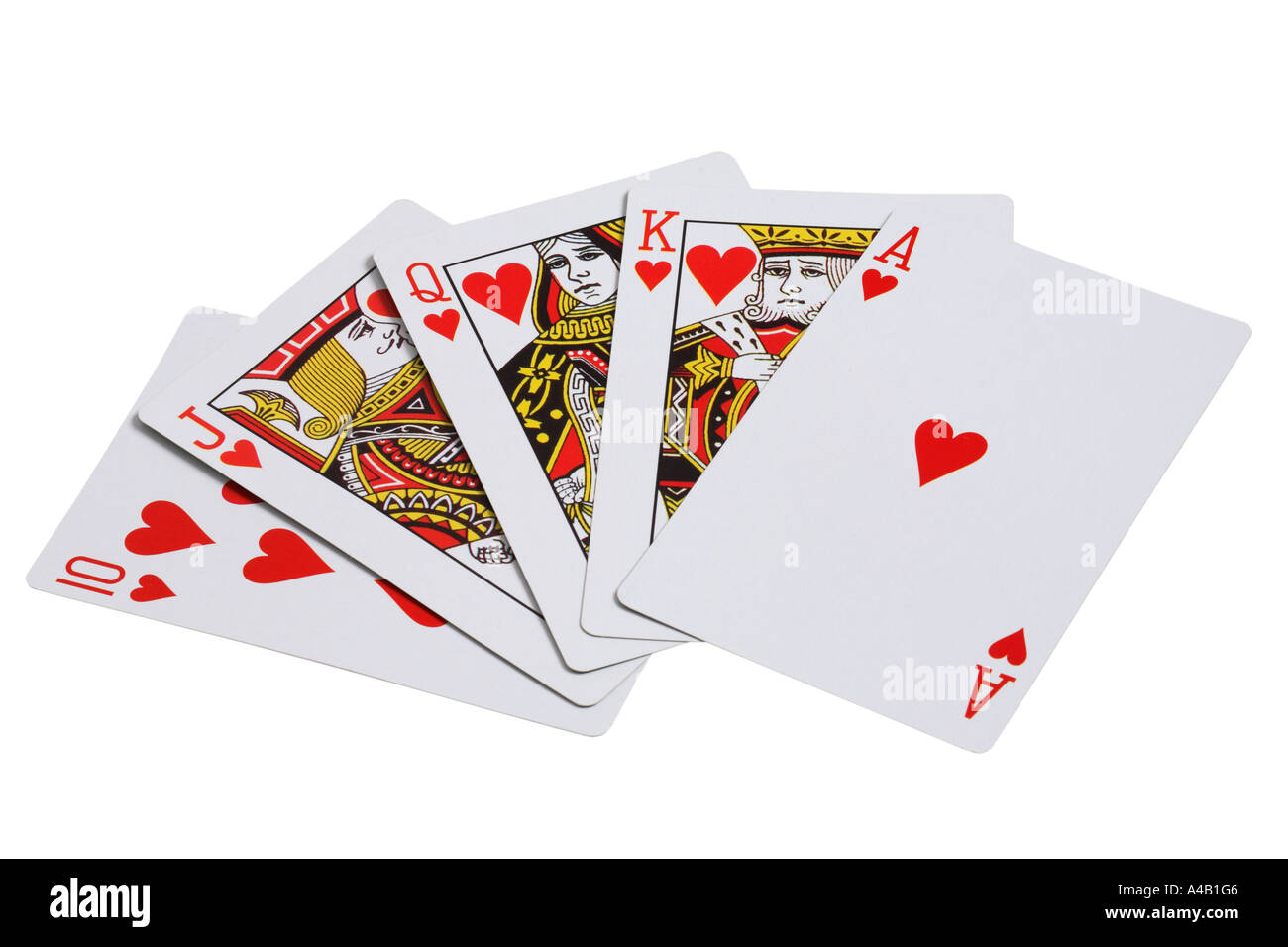 10 Jack Reine Roi et cartes de Ace of Hearts Banque D'Images
