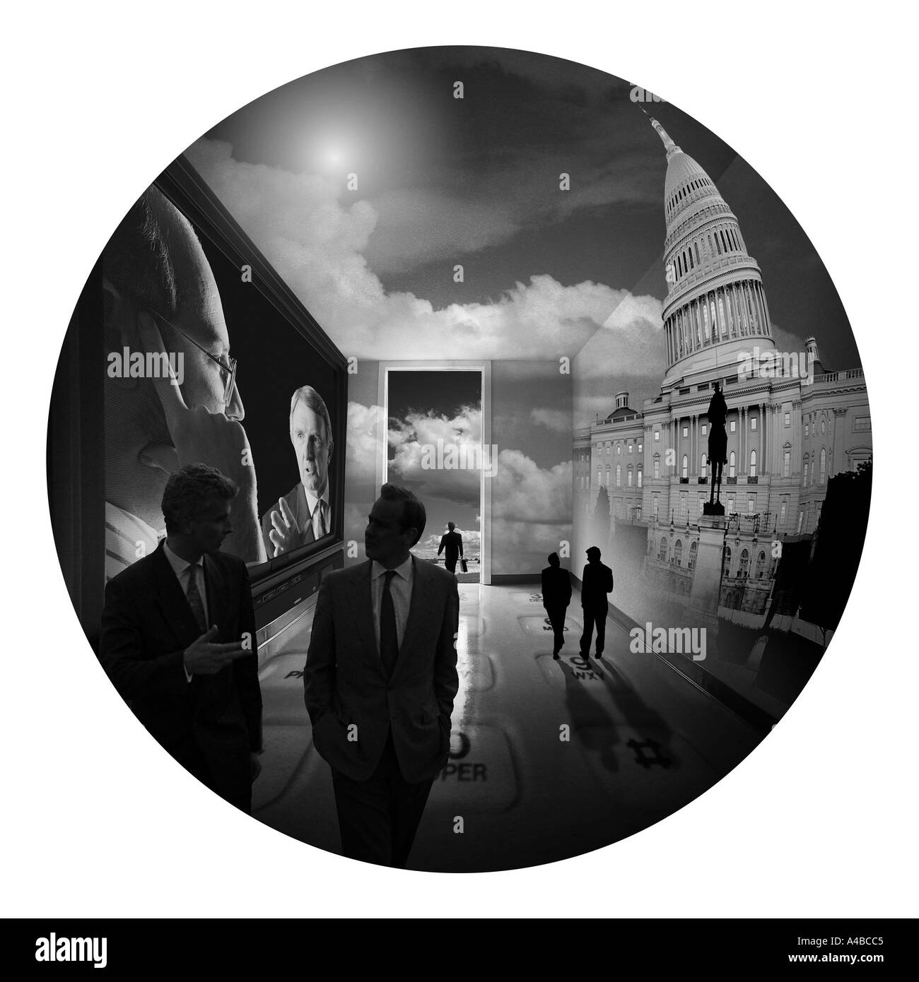 La consultation politique et relations publiques est thème de ce collage Banque D'Images