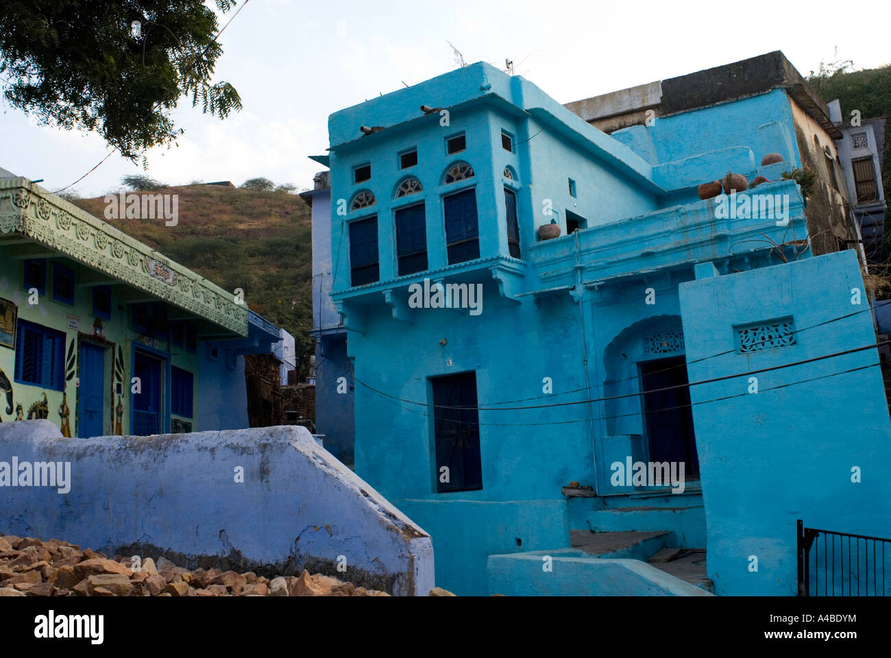 Image style Moghol de blue house dans Bundi Rajasthan Inde Banque D'Images