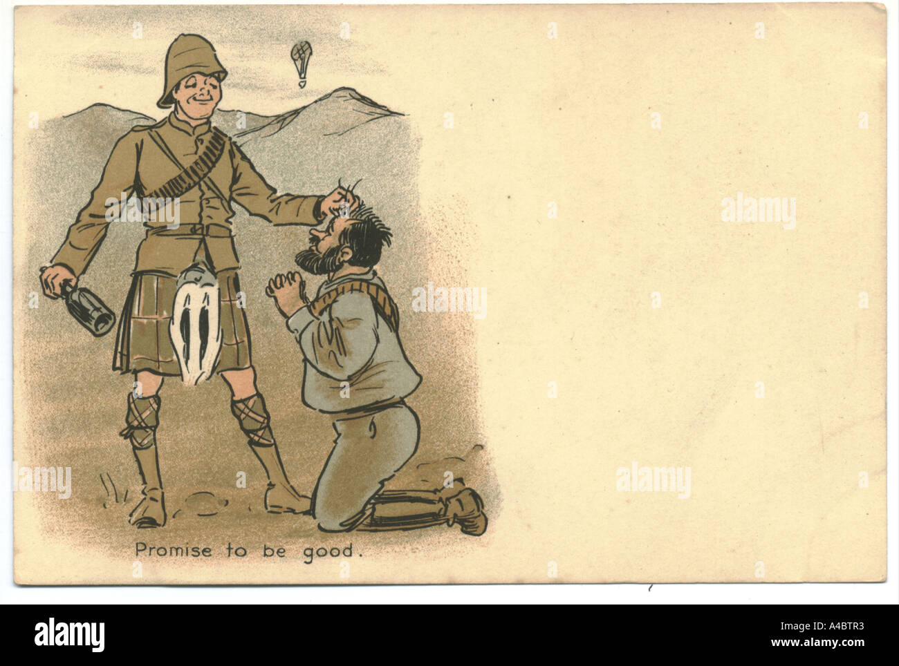 Boer War humour sur la carte postale vers 1900 intitulée Promise to be good Banque D'Images