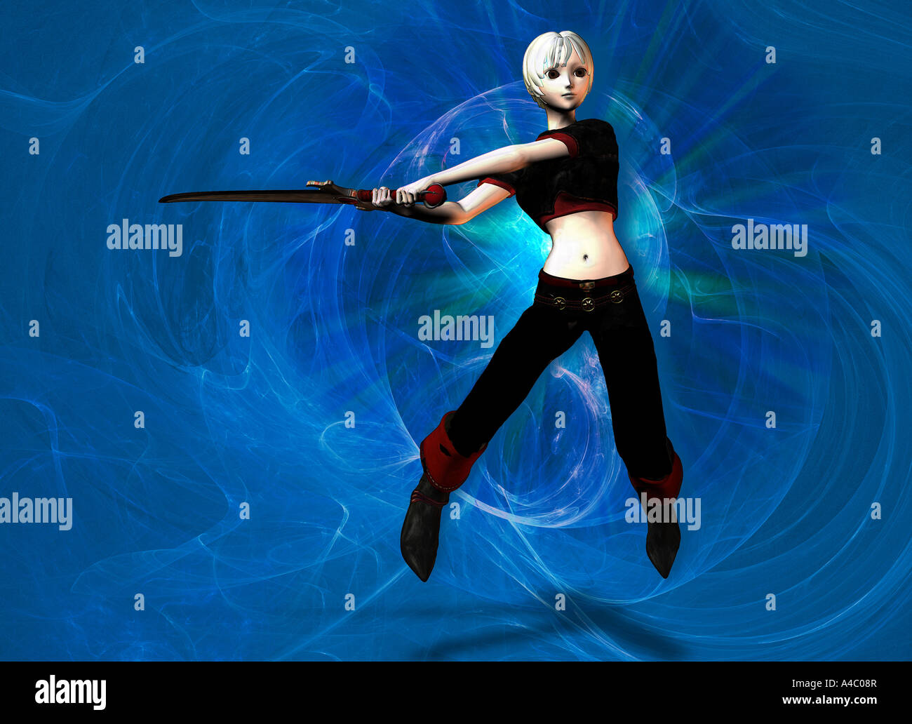 Manga femme swordfighter. Banque D'Images