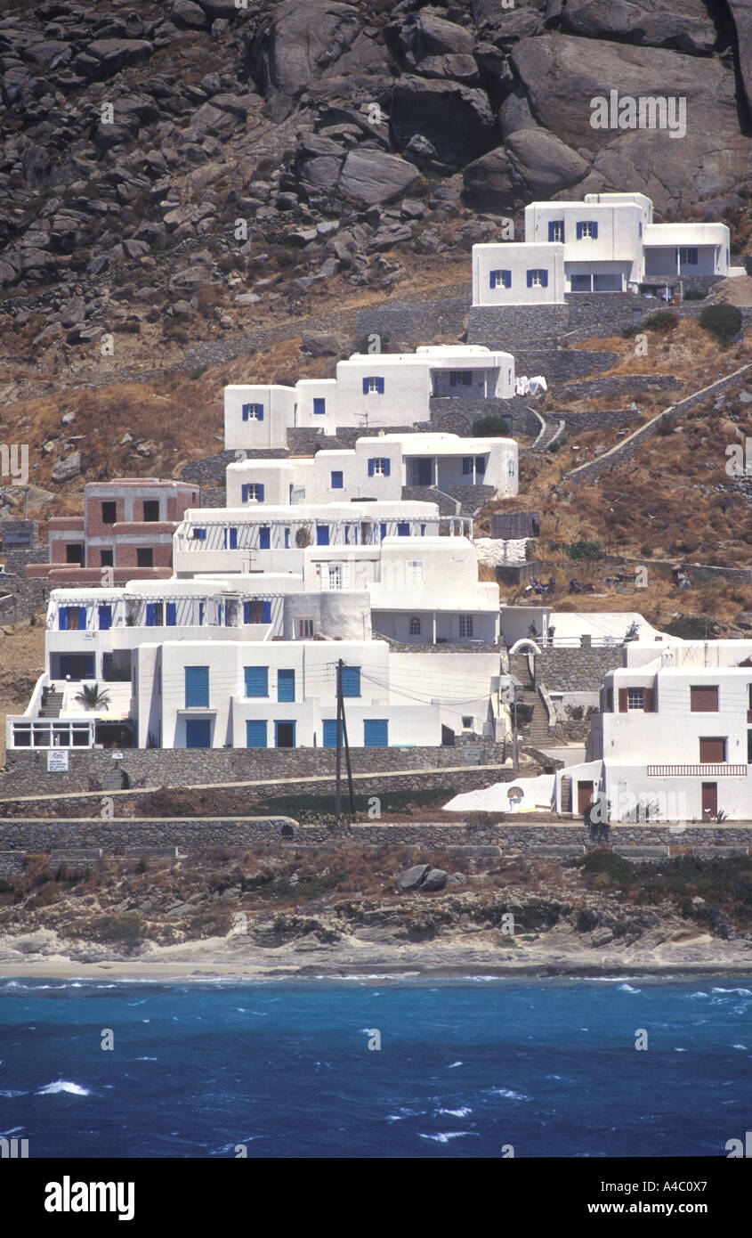 De nouvelles maisons construites par la mer, grecque, Mykonos Banque D'Images