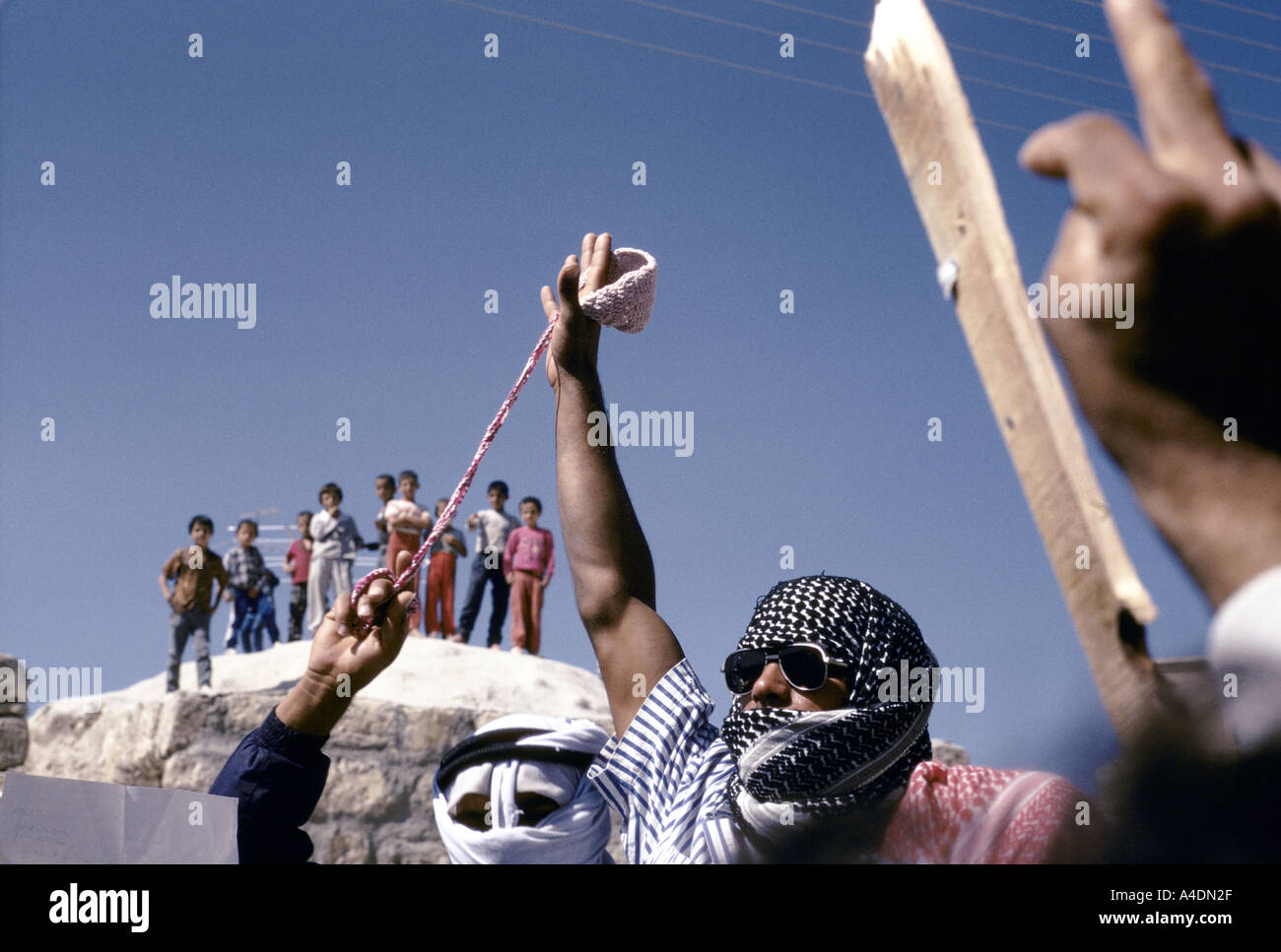 Démonstration d'une intifada palestinienne, Israël, 1988 Banque D'Images