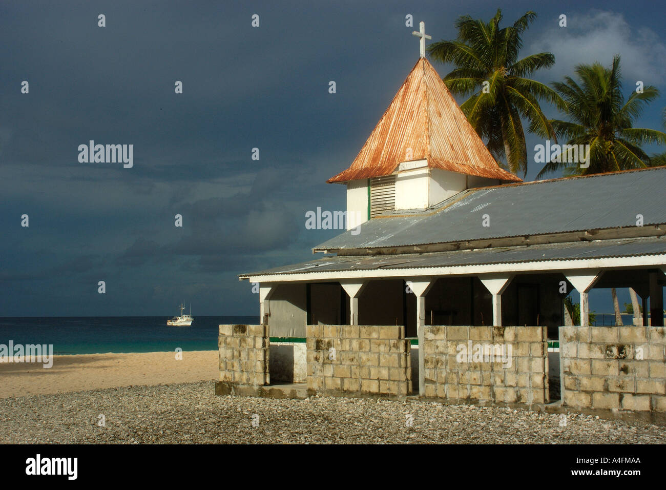 L'église communautaire de l'île de l'atoll Majikin Namu Marshall, Îles du Pacifique N Banque D'Images
