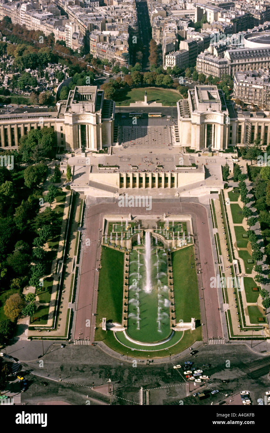France Paris Palais de Chaillot Vue aérienne de la tour Eiffel Banque D'Images