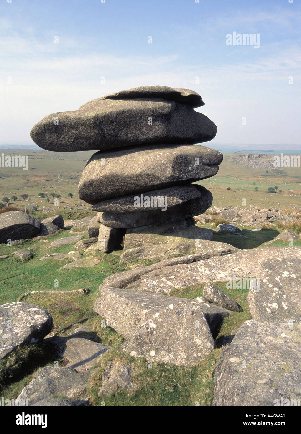 La Lande de Bodmin larbins Cheesewring et monument de pierres lieu populaire pour les randonneurs à proximité de carrière désaffectée Banque D'Images