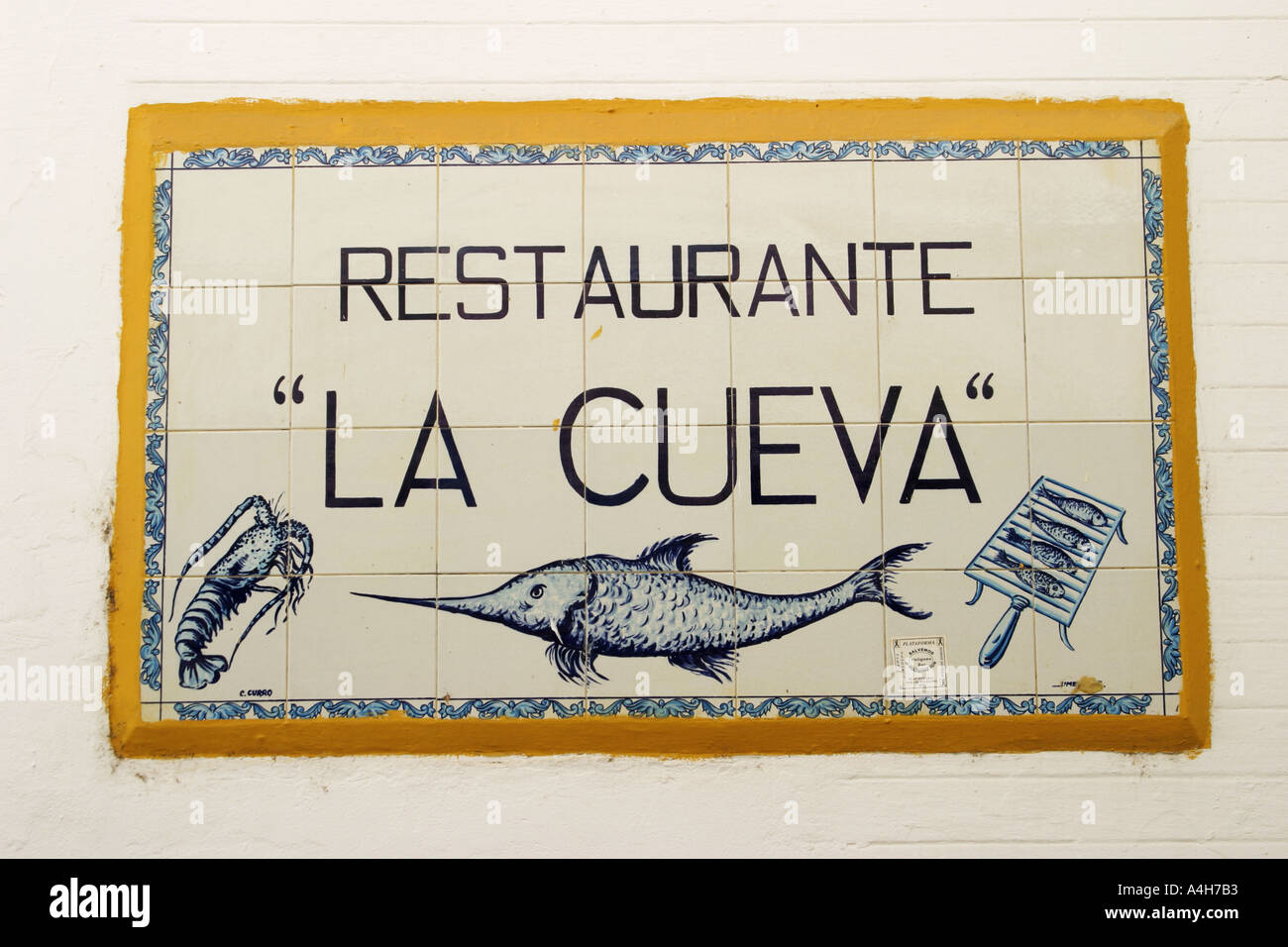 Séville Espagne restaurant sign in Barrio Santa Cruz Banque D'Images