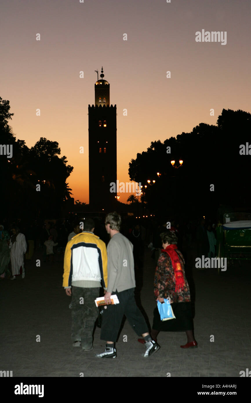 Marrakech Maroc Koutoubia la nuit Banque D'Images